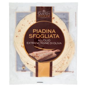 Gusto & Passione Piadina Sfogliata all’Olio Extra Vergine di Oliva 3 x 100 g