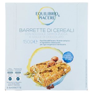 Equilibrio & Piacere Barrette di Cereali con Nocciole Semi di Zucca e Gocce di Cioccolato 6 x 25 g