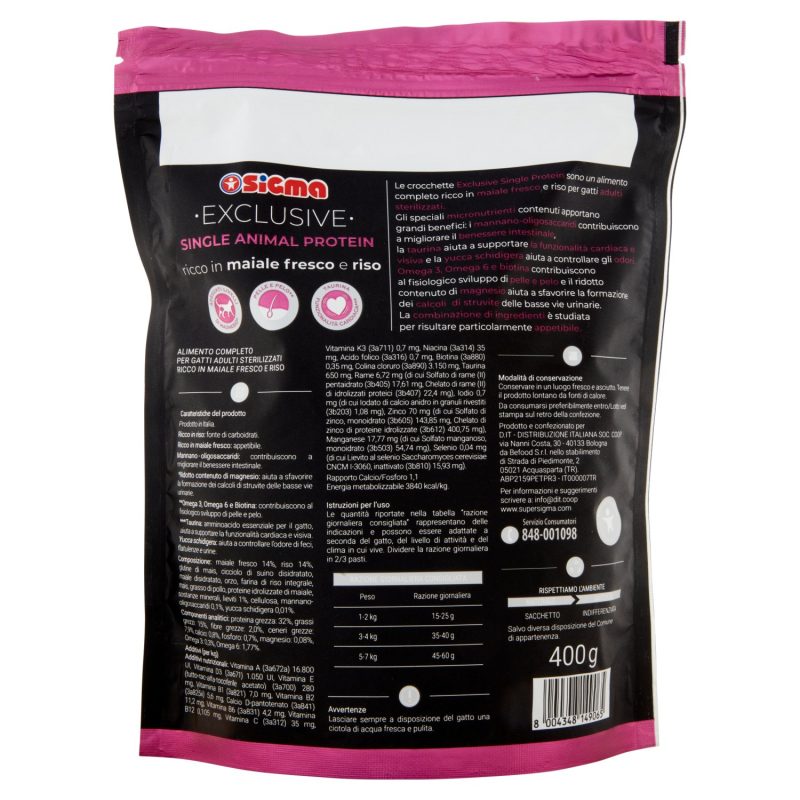 Sigma Exclusive Single Animal Protein Ricco in maiale fresco e riso 400 g