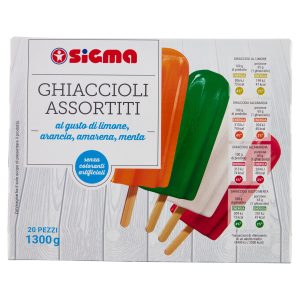 Sigma Ghiaccioli Assortiti al gusto di limone, arancia, amarena, menta 20 x 65 g