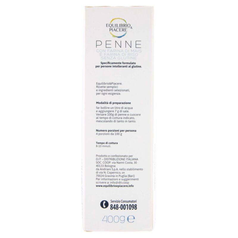 Equilibrio & Piacere Penne con Farina di Mais e Farina di Riso Senza Glutine 400 g