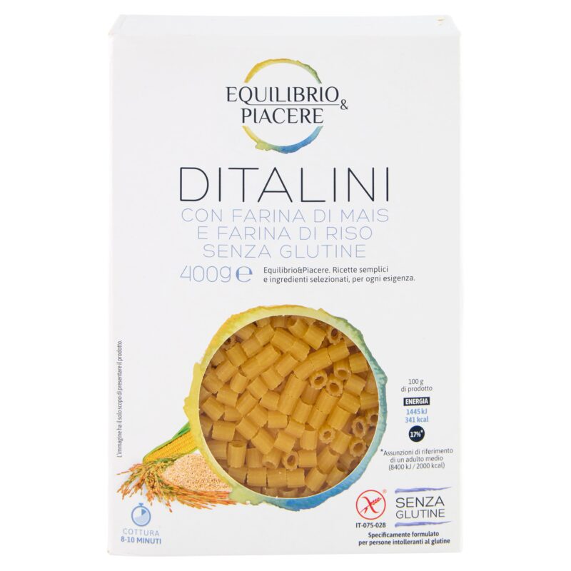 Equilibrio & Piacere Ditalini con Farina di Mais e Farina di Riso Senza Glutine 400 g