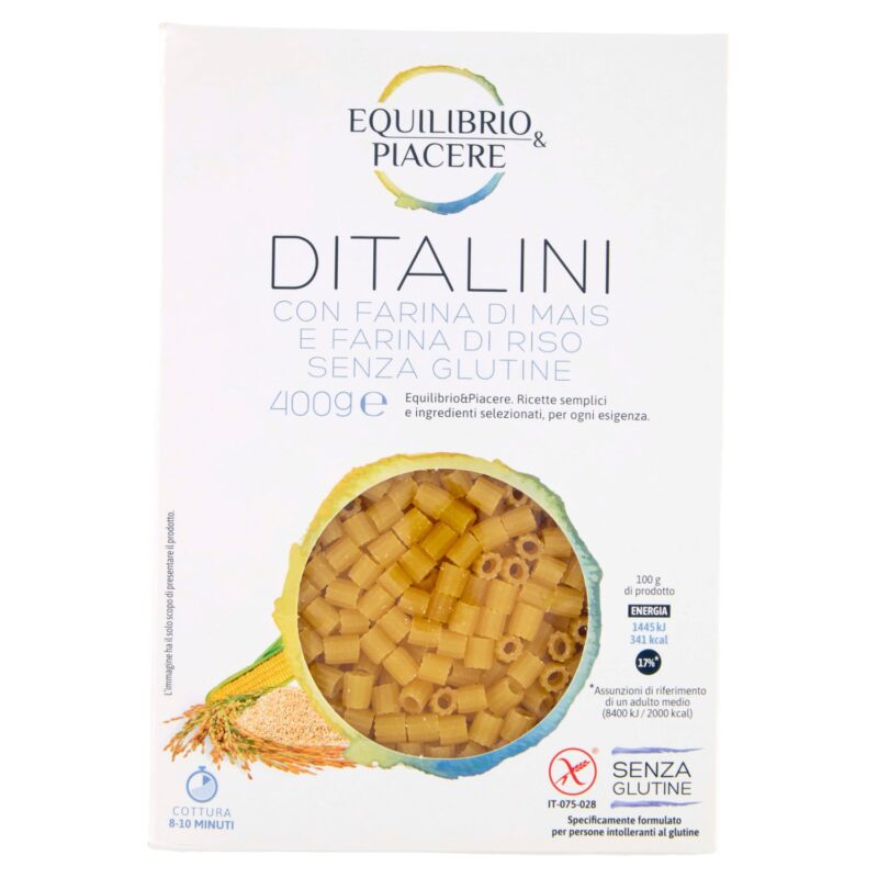 Equilibrio & Piacere Ditalini con Farina di Mais e Farina di Riso Senza Glutine 400 g