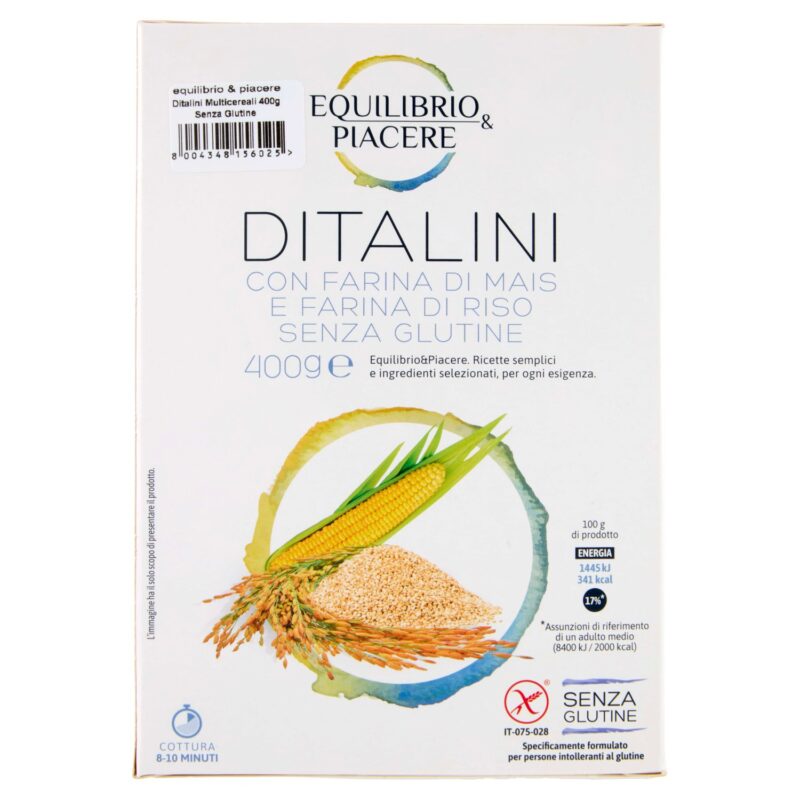 Equilibrio & Piacere Ditalini con Farina di Mais e Farina di Riso Senza Glutine 400 g