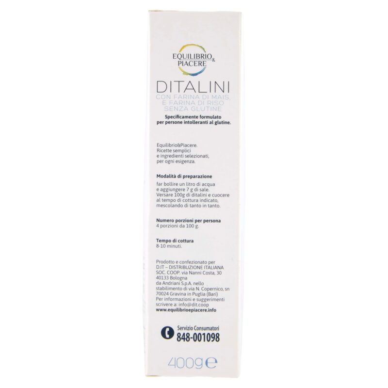 Equilibrio & Piacere Ditalini con Farina di Mais e Farina di Riso Senza Glutine 400 g