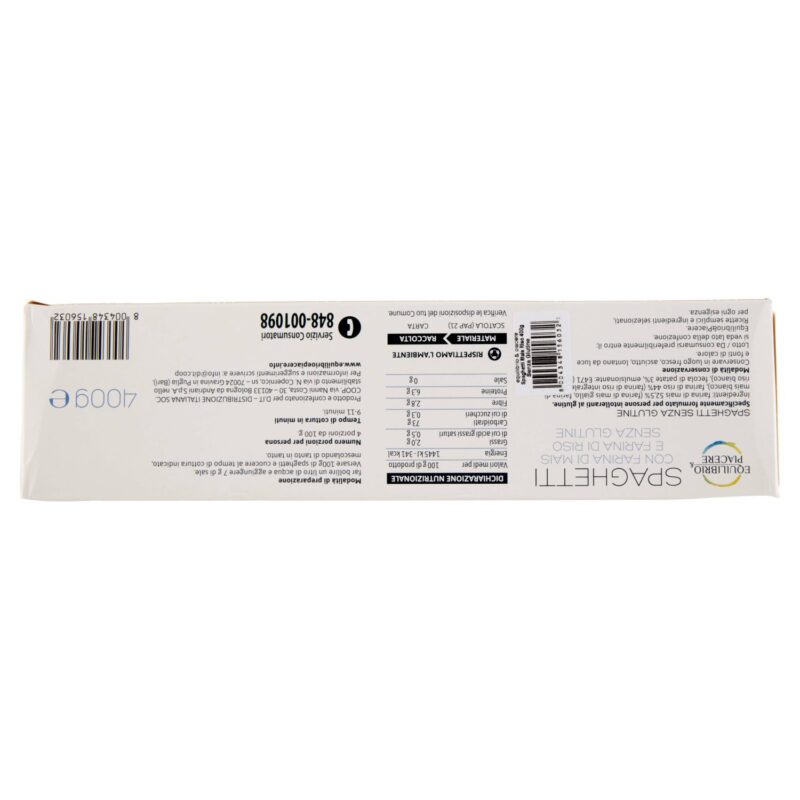 Equilibrio & Piacere Spaghetti con Farina di Mais e Farina di Riso Senza Glutine 400 g