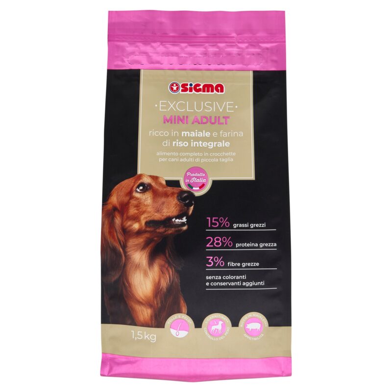 Sigma Exclusive Mini Adult Crocchette Cane maiale e farina di riso integrale 1,5 kg