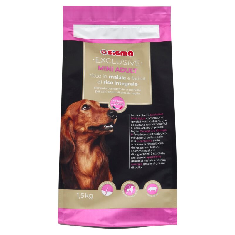 Sigma Exclusive Mini Adult Crocchette Cane maiale e farina di riso integrale 1,5 kg