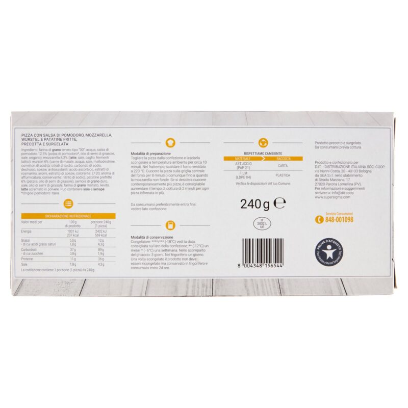 Sigma Pizza del Fornaio patatine e würstel surgelata 1 Pizza 240 g