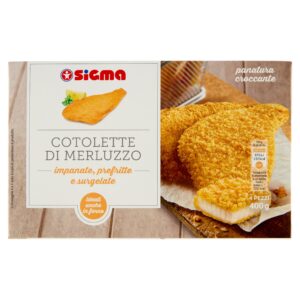 Sigma Cotolette di Merluzzo impanate, prefritte e surgelate 4 Pezzi 400 g