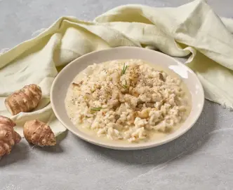 Risotto di topinambur, toma e noci
