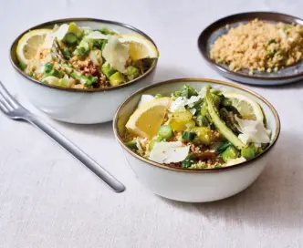 Cuscus con asparagi, cipollotti, pecorino  e limone